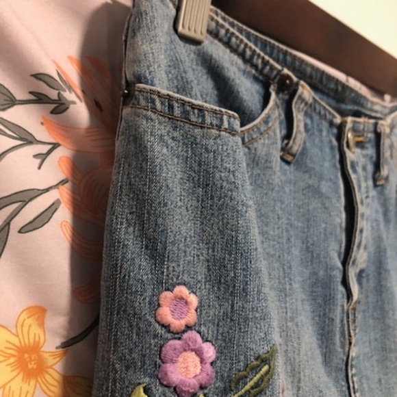 Angels Blue Denim Skirt with Floral Embroidery - Picture 3 of 3